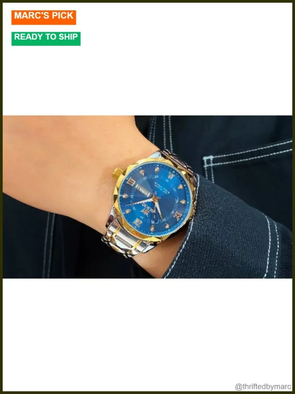 Men's Luxury Diamond Casual Large Dial Watch Stainless Steel Waterproof